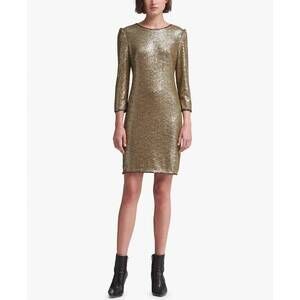 NEW DKNY long sleeve sequin dress in gold
